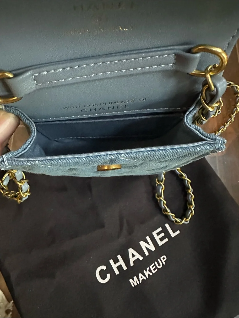New Authentic CHANEL VIP Beauty Blue Denim Quilted Mini Crossbody bag purse Gold - Picture 8 of 15